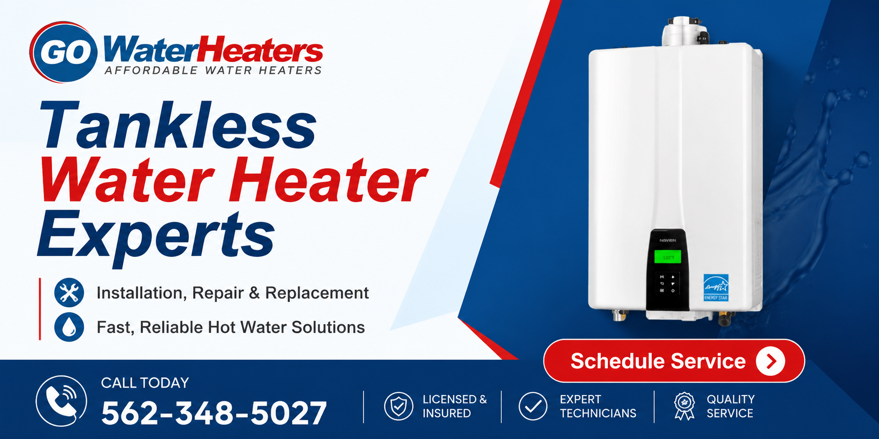 Rinnai Tankless Water Heater Installers in Lakewood, CA | Go Water Heaters